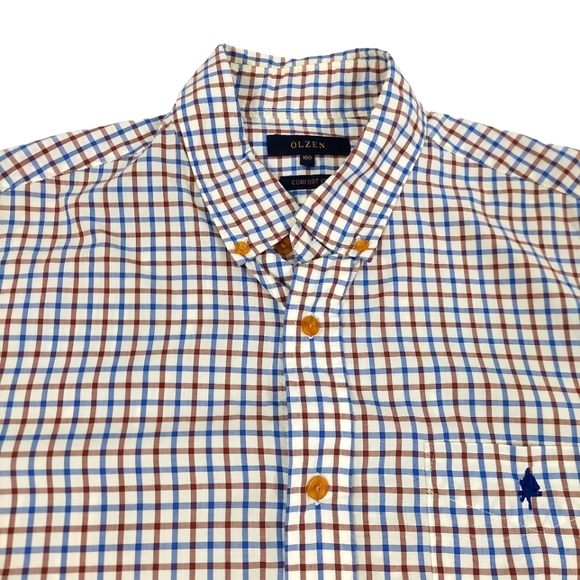 Olzen Men’s Plaid Buttoned Short Sleeve Shirt - Picture 3 of 9